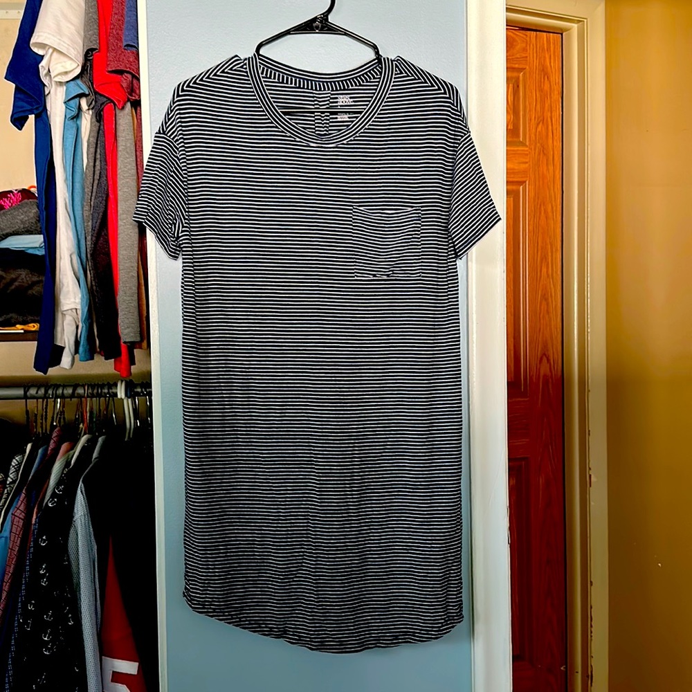 stars above blue white stripe dress with pocket